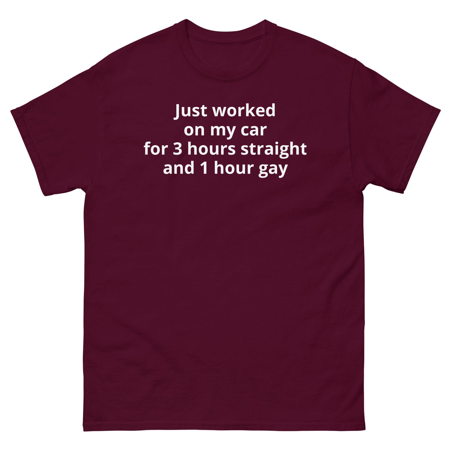 "Just worked on my car for 3 hours straight and 1 hour gay WL" Men's classic tee
