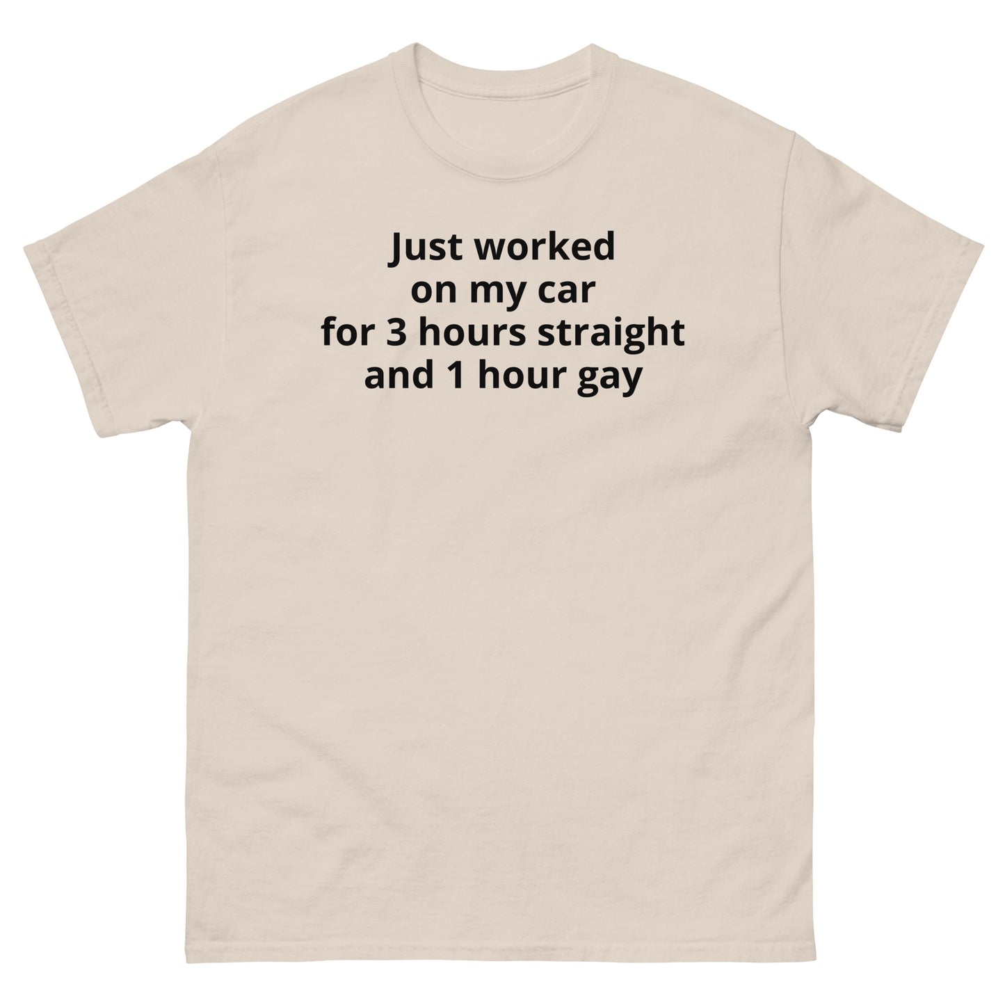 "Just worked on my car for 3 hours straight and 1 hour gay BL" Men's classic tee