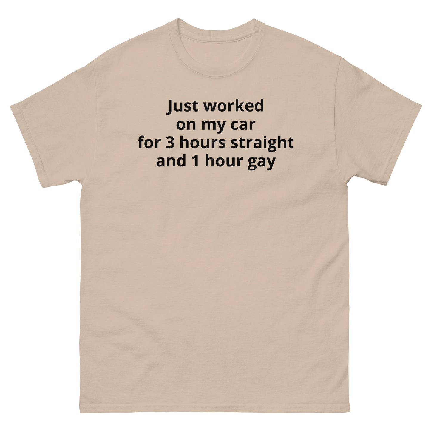 "Just worked on my car for 3 hours straight and 1 hour gay BL" Men's classic tee